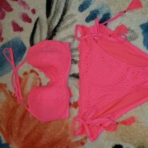 Pink eyelet Shade & Shore bikini. 34C top and XL bottom.